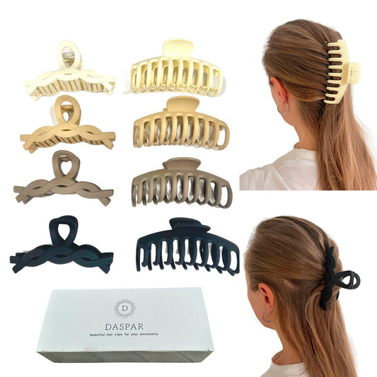 8Pack 4.3" Large Hair Zig-zag and Square Claw Clips for Thin Thick Curly Hair DASPAR 2styles 4Neutral Colors Nonslip Strong Hold Big Matte Clips