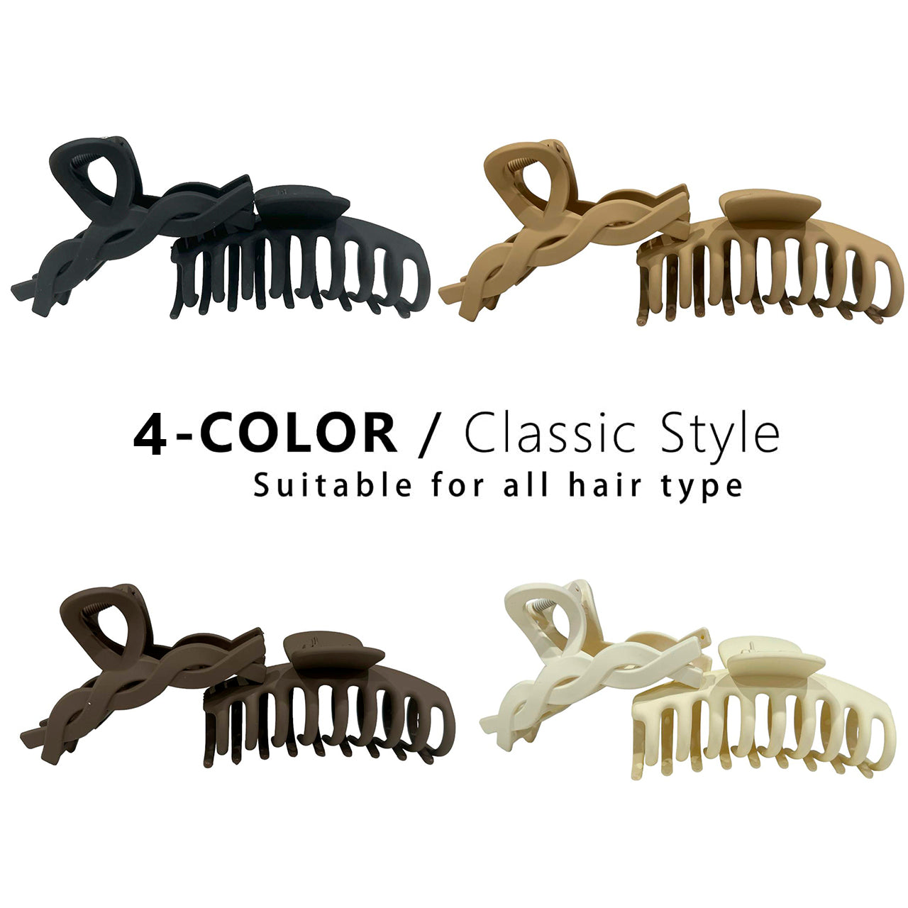 8Pack 4.3" Large Hair Zig-zag and Square Claw Clips for Thin Thick Curly Hair DASPAR 2styles 4Neutral Colors Nonslip Strong Hold Big Matte Clips