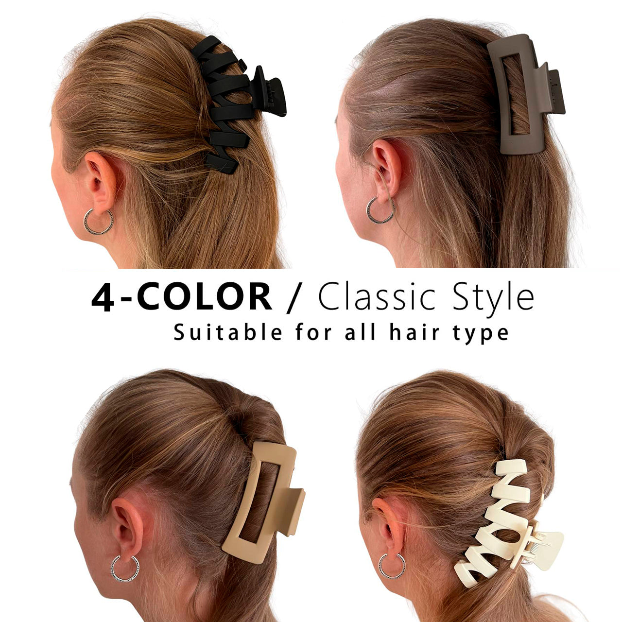 8-Pack 4.0" Matte Zigtail and Сlassic Claw Clips Daspar for Thick Hair - Large Shape with Strong Hold and Non-Slip Grip - Neutral Colors